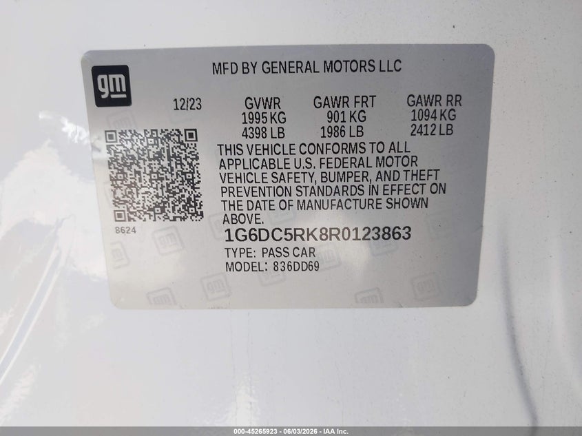 2024 Cadillac Ct4 VIN 1G6DC5RK8R0123863 IAAI salvage auction — FRONT END, Salvage Title, sold $10,100 on 2026-07-21 (photo 9)