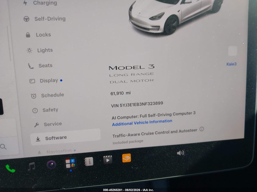 2022 Tesla Model 3 VIN 5YJ3E1EB3NF323899 IAAI salvage auction — LEFT FRONT, Salvage (California), sold $8,700 on 2026-08-01 (photo 7)
