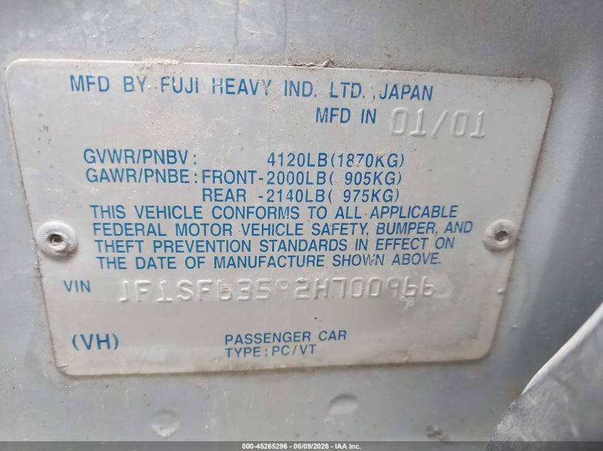 2002 Subaru Forester VIN JF1SF63592H700966 IAAI salvage auction — FRONT END, Bill Of Sale (Washington), sold $300 on 2026-07-14 (photo 9)