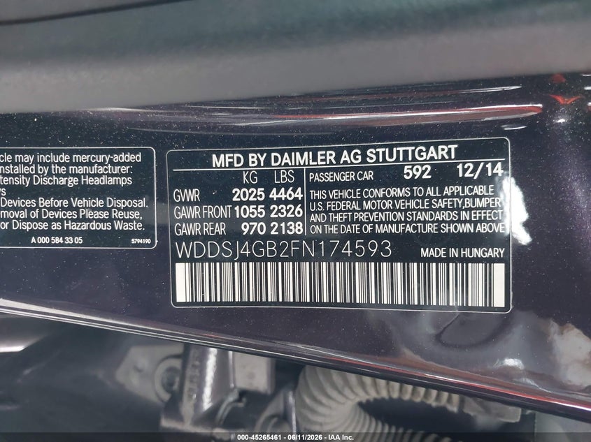 2015 Mercedes-benz Cla-klasse VIN WDDSJ4GB2FN174593 IAAI salvage auction — SIDE, Salvage Title, sold $1,975 on 2026-07-23 (photo 9)