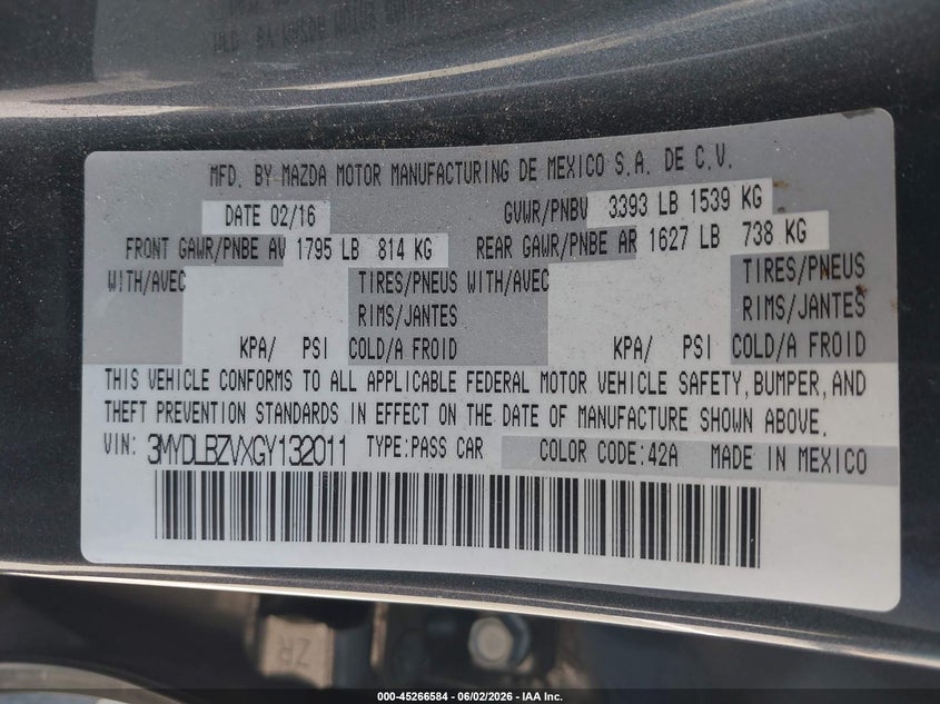 2016 Scion Ia VIN 3MYDLBZVXGY132011 IAAI salvage auction — RIGHT FRONT, Salvage Title, sold $1,950 on 2026-07-07 (photo 9)