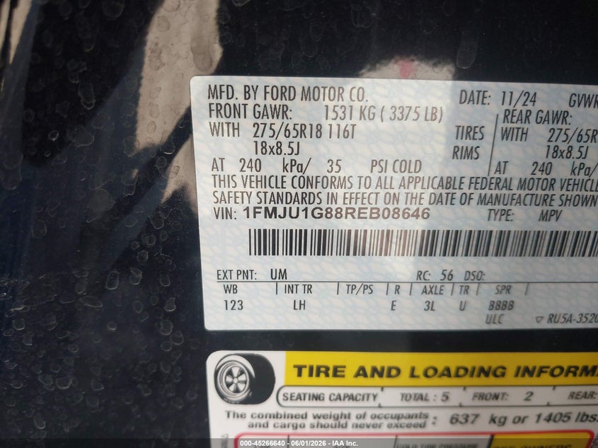 2024 Ford Expedition VIN 1FMJU1G88REB08646 IAAI salvage auction — RIGHT FRONT, Salvage (Arizona), sold $14,050 on 2026-07-08 (photo 9)