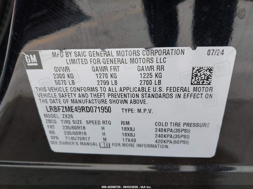 2024 Buick Envision VIN LRBFZME49RD071950 IAAI salvage auction — FRONT END, Salvage (California), sold $1,750 on 2026-07-22 (photo 9)