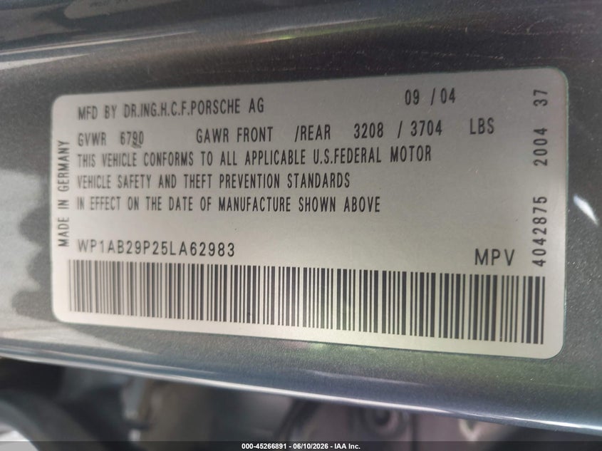 2005 Porsche Cayenne VIN WP1AB29P25LA62983 IAAI salvage auction — NORMAL WEAR, Original (Texas), sold $275 on 2026-07-15 (photo 9)