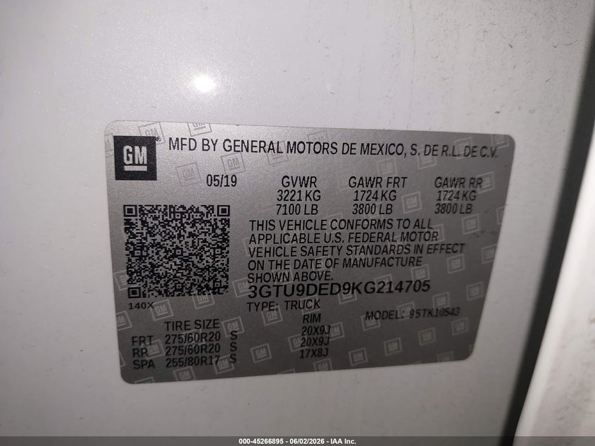 2019 Gmc SIERRA VIN 3GTU9DED9KG214705 IAAI salvage auction — SIDE, Salvage (Oregon), sold $12,100 on 2026-07-31 (photo 9)