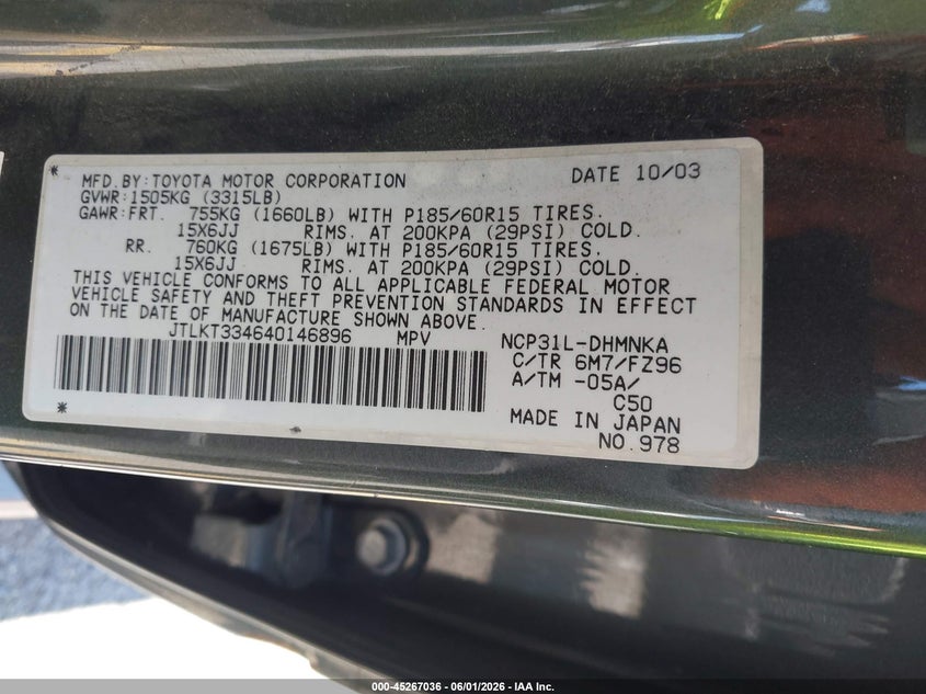 2004 Scion Xb VIN JTLKT334640146896 IAAI salvage auction — BIO HAZARD, Salvage (California), sold $400 on 2026-07-07 (photo 9)