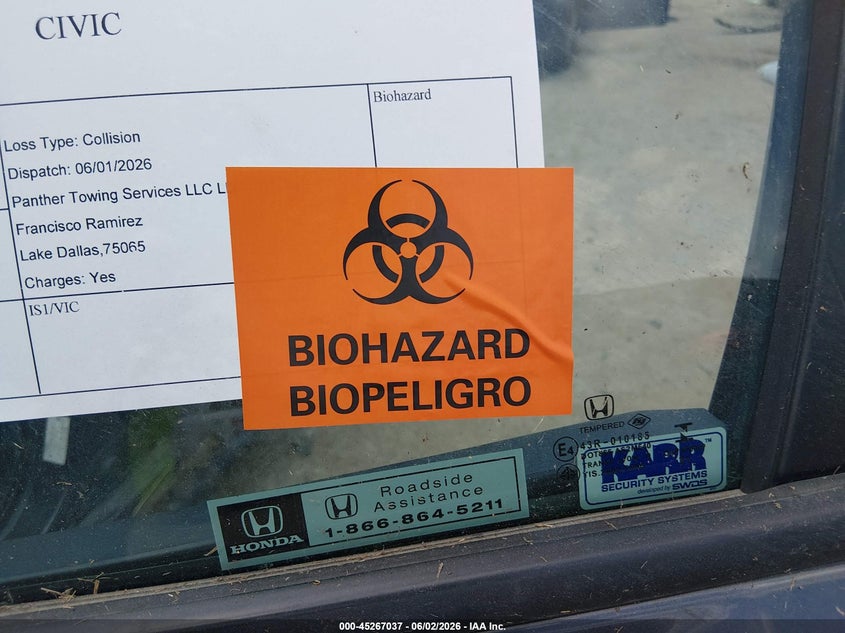 2022 Honda Civic VIN JHMFE1F76NX007182 IAAI salvage auction — BIO HAZARD, Salvage Title, sold $1,025 on 2026-07-14 (photo 6)
