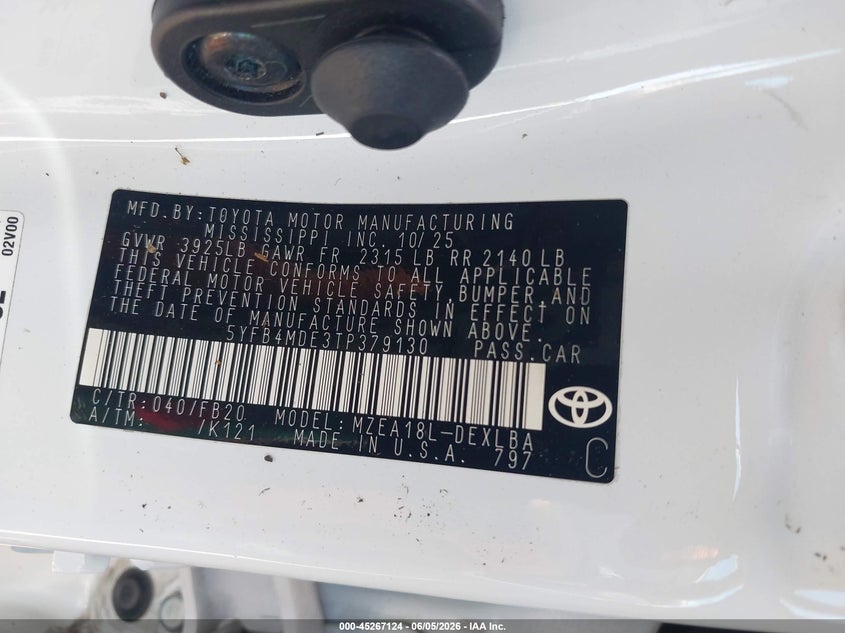 2026 Toyota Corolla VIN 5YFB4MDE3TP379130 IAAI salvage auction — WATER/FLOOD, Mv-907A (New York), sold $1,550 on 2026-07-28 (photo 9)