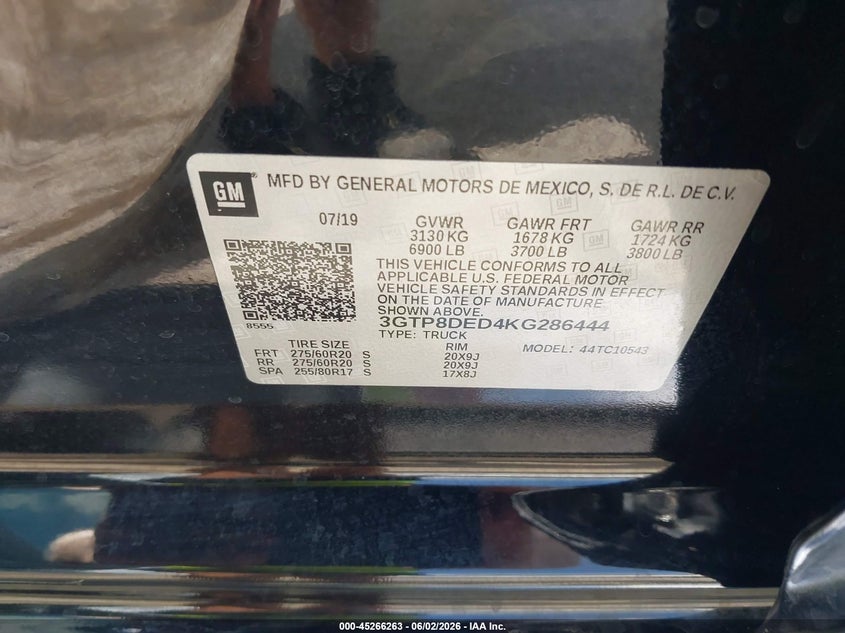 2019 Gmc SIERRA VIN 3GTP8DED4KG286444 IAAI salvage auction — RIGHT REAR, Salvage Title, sold $9,000 on 2026-07-25 (photo 9)