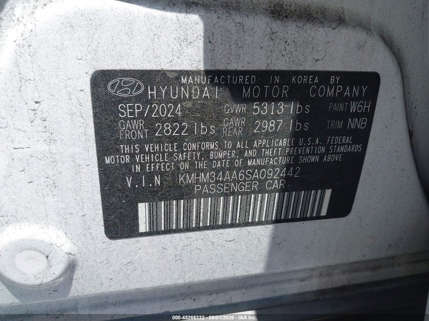 2025 Hyundai Ioniq 6 VIN KMHM34AA6SA092442 IAAI salvage auction — LEFT REAR, Salvage Title, sold $9,350 on 2026-07-08 (photo 9)