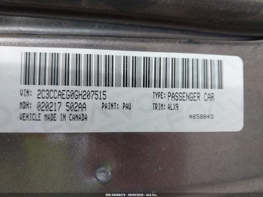 2016 Chrysler 300c VIN 2C3CCAEG0GH207515 IAAI salvage auction — HAIL, Salvage Title, sold $1,600 on 2026-07-22 (photo 9)