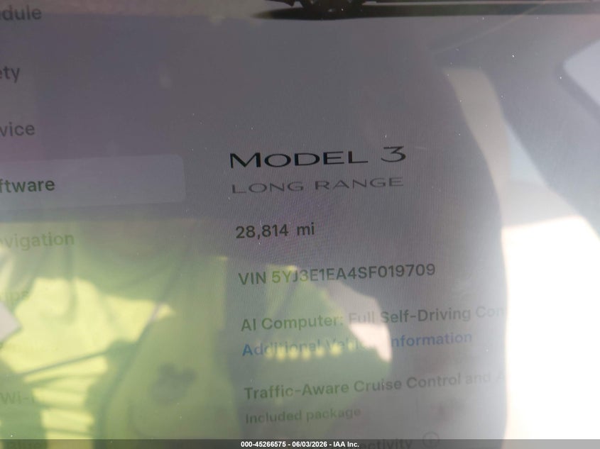 2025 Tesla Model 3 VIN 5YJ3E1EA4SF019709 IAAI salvage auction — LEFT FRONT, Salvage Title, sold $13,925 on 2026-07-31 (photo 7)