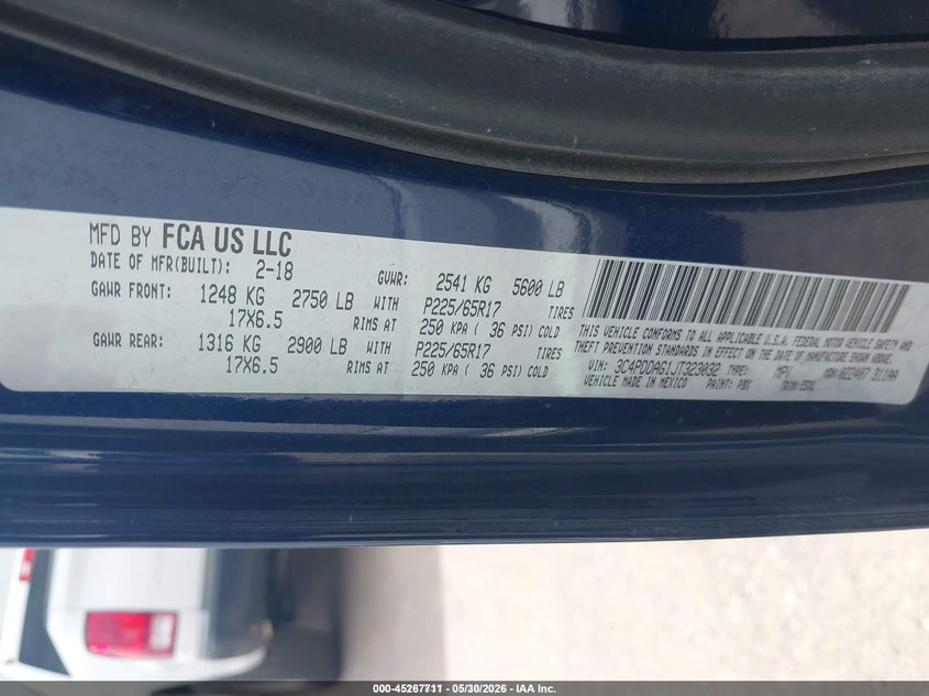 2018 Dodge Journey VIN 3C4PDDAG1JT323032 IAAI salvage auction — FRONT END, Sf97 (Colorado), sold $9,750 on 2026-07-08 (photo 9)