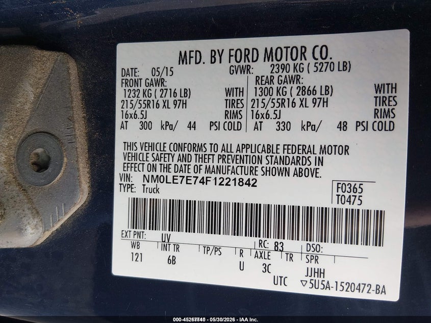 2015 Ford Transit VIN NM0LE7E74F1221842 IAAI salvage auction — LEFT REAR, Sf97 (Iowa), sold $2,050 on 2026-07-09 (photo 9)