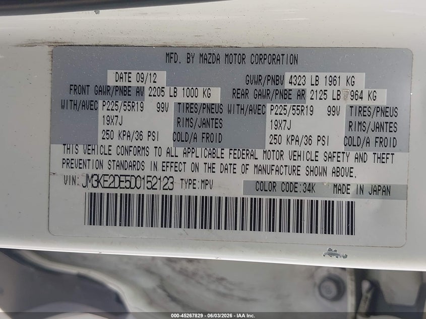 2013 Mazda Cx-5 VIN JM3KE2DE5D0152123 IAAI salvage auction — RIGHT SIDE, Salvage Title, sold $1,450 on 2026-07-22 (photo 9)