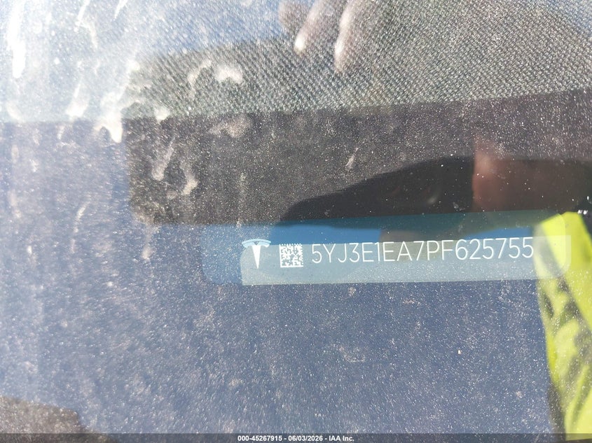 2023 Tesla Model 3 VIN 5YJ3E1EA7PF625755 IAAI salvage auction — LEFT SIDE, Salvage Title, sold $4,900 on 2026-07-09 (photo 9)