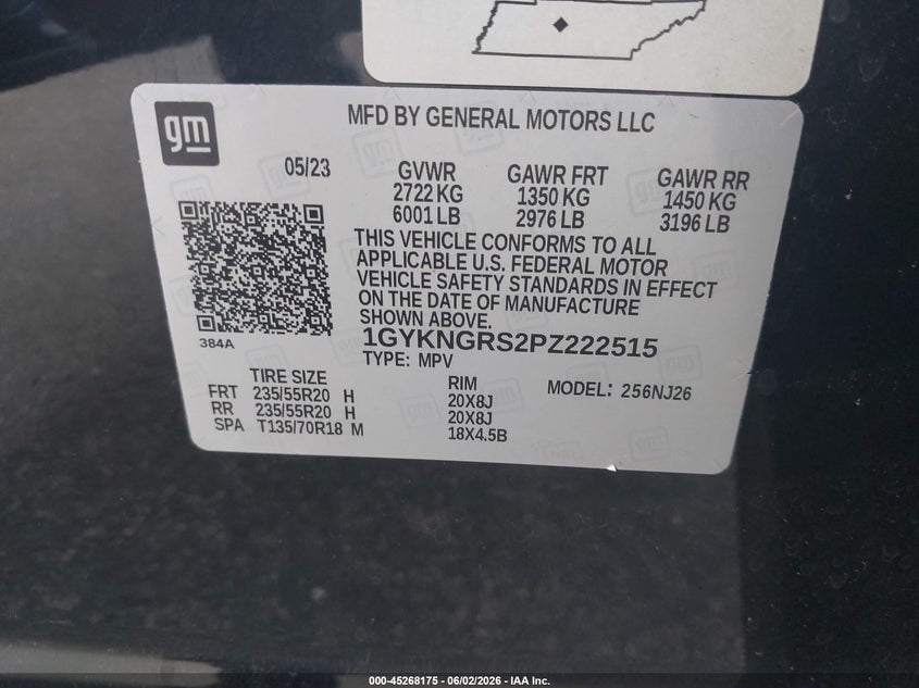 2023 Cadillac Xt5 VIN 1GYKNGRS2PZ222515 IAAI salvage auction — LEFT REAR, Salvage Title, sold $8,200 on 2026-07-23 (photo 9)