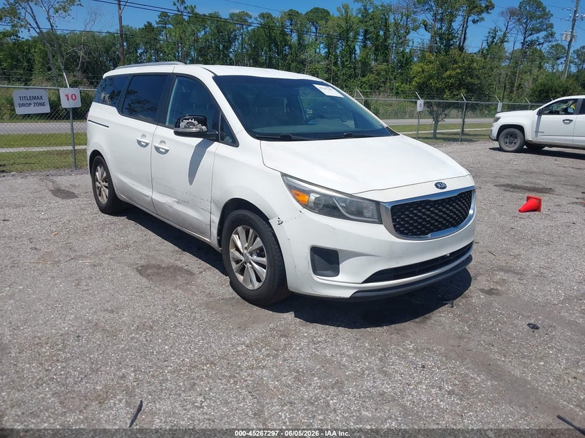 2016 Kia SEDONA VIN KNDMB5C10G6119588 IAAI salvage auction — FRONT & REAR, Clear (Florida), sold $125 on 2026-07-28 (photo 1)