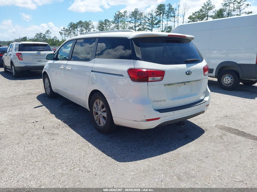 2016 Kia SEDONA VIN KNDMB5C10G6119588 IAAI salvage auction — FRONT & REAR, Clear (Florida), sold $125 on 2026-07-28 (photo 3)