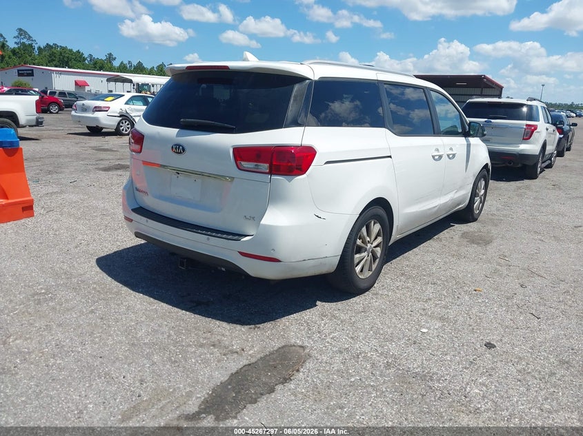 2016 Kia SEDONA VIN KNDMB5C10G6119588 IAAI salvage auction — FRONT & REAR, Clear (Florida), sold $125 on 2026-07-28 (photo 4)