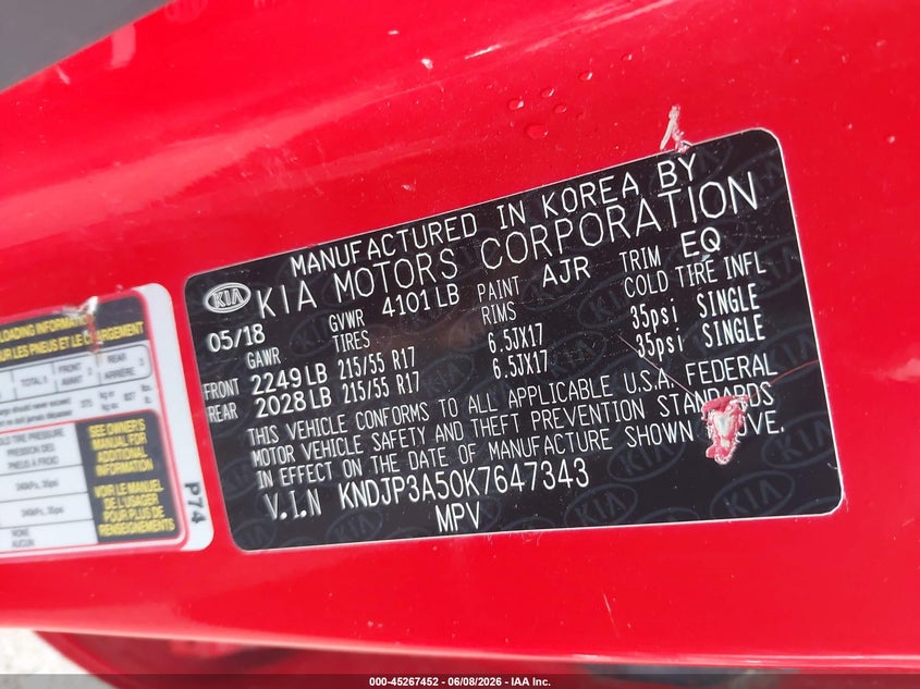 2019 Kia Soul VIN KNDJP3A50K7647343 IAAI salvage auction — HAIL, Salvage (Iowa), sold $2,150 on 2026-07-29 (photo 9)