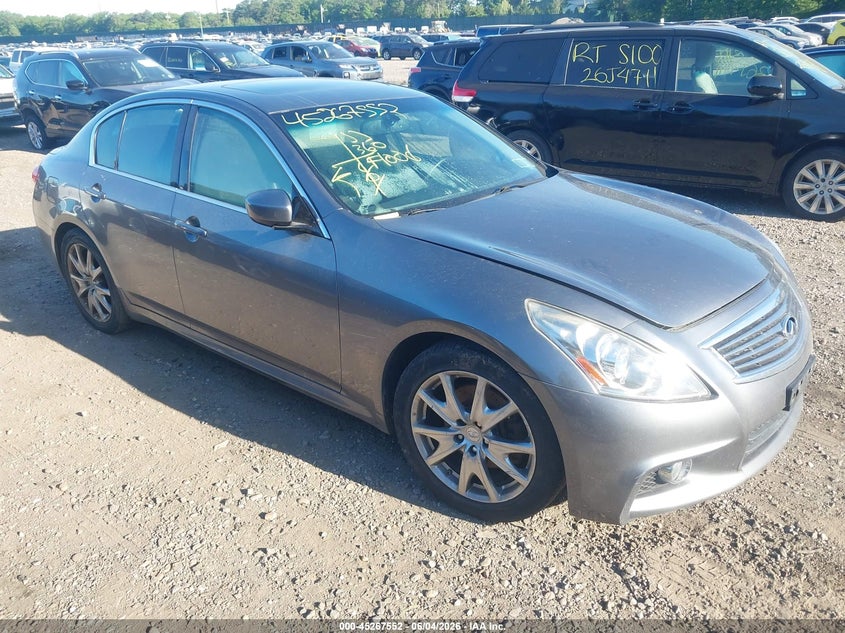 2013 Infiniti G VIN JN1CV6AR6DM755136 IAAI salvage auction — WATER/FLOOD, Salvage Title, sold $25 on 2026-07-28 (photo 1)