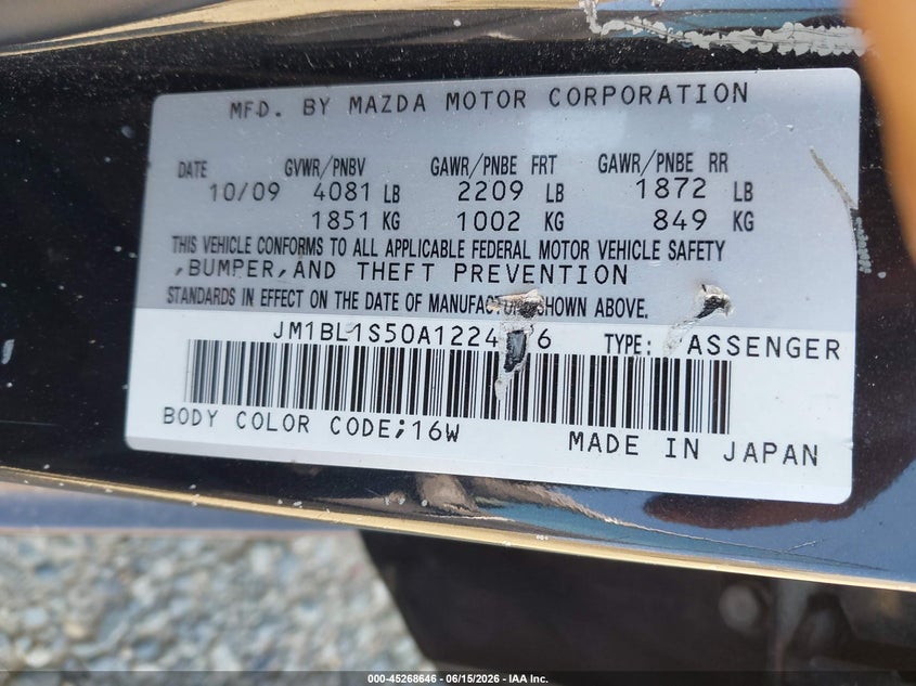 2010 Mazda 3 VIN JM1BL1S50A1224976 IAAI salvage auction — NORMAL WEAR, Clear (Virginia), sold $550 on 2026-07-13 (photo 9)
