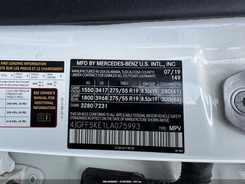 2020 Mercedes-benz Gls-class VIN 4JGFF5KE1LA075993 IAAI salvage auction — UNKNOWN, Original (Texas), sold $11,600 on 2026-07-15 (photo 9)