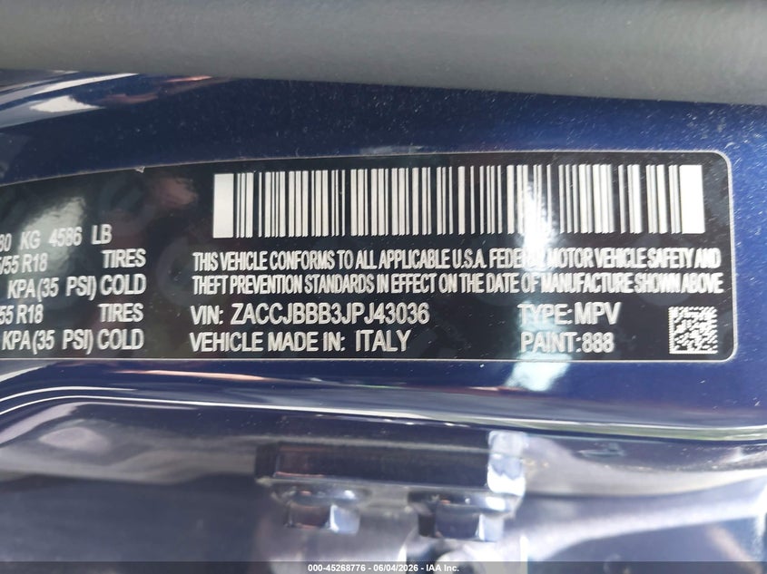 2018 Jeep Renegade VIN ZACCJBBB3JPJ43036 IAAI salvage auction — LEFT SIDE, Salvage Title, sold $1,200 on 2026-07-23 (photo 9)