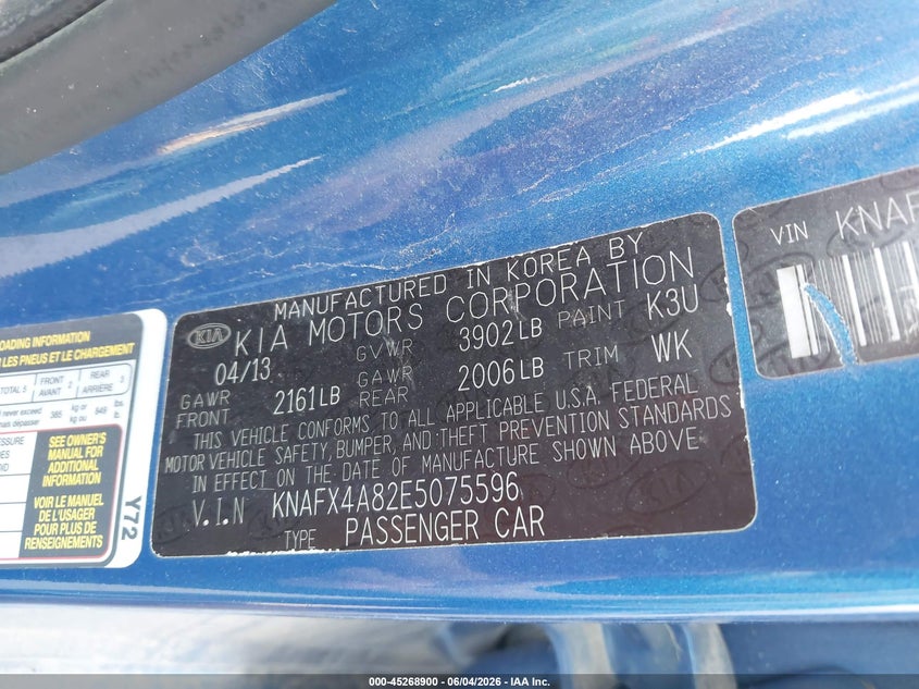 2014 Kia Forte VIN KNAFX4A82E5075596 IAAI salvage auction — NORMAL WEAR, Salvage Title, sold $800 on 2026-07-14 (photo 9)