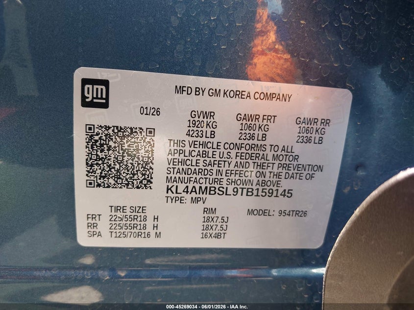 2026 Buick Encore gx VIN KL4AMBSL9TB159145 IAAI salvage auction — REAR END, Salvage Title, sold $7,100 on 2026-09-10 (photo 9)
