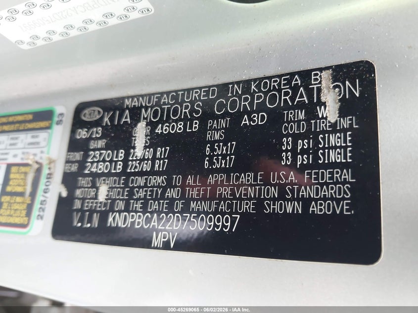2013 Kia Sportage VIN KNDPBCA22D7509997 IAAI salvage auction — NORMAL WEAR, Repossession Paperwork (South Carolina), sold $1,350 on 2026-07-14 (photo 9)