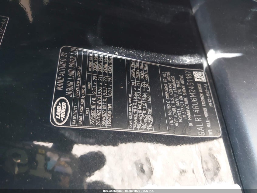 2021 Land rover Discovery VIN SALRT4RU6M2451187 IAAI salvage auction — UNKNOWN, Salvage Title, sold $6,700 on 2026-07-28 (photo 9)