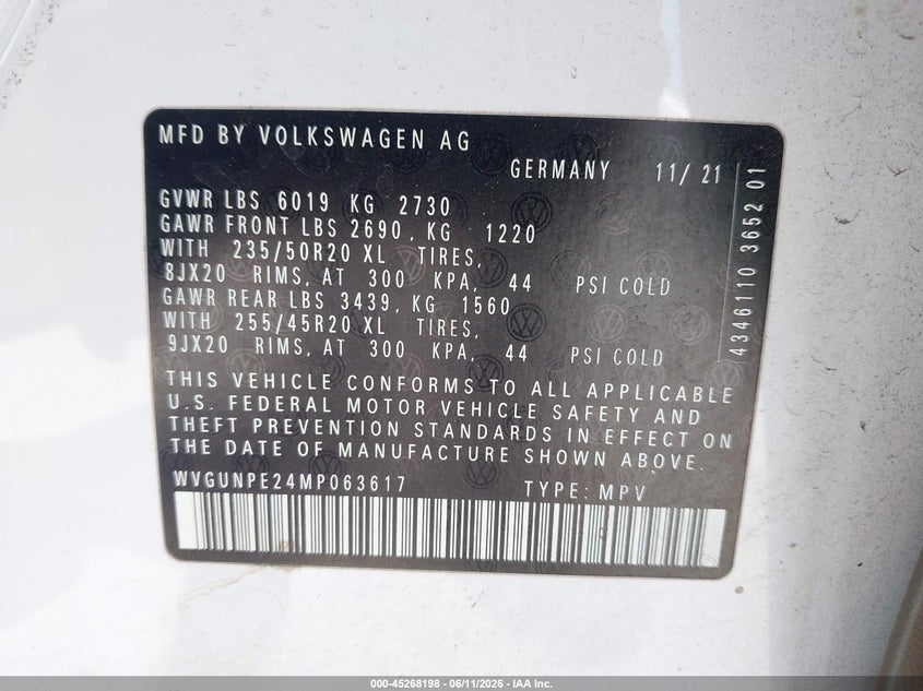 2021 Volkswagen Id.4 VIN WVGUNPE24MP063617 IAAI salvage auction — REAR END, Wait Title, sold $9,100 on 2026-08-28 (photo 9)