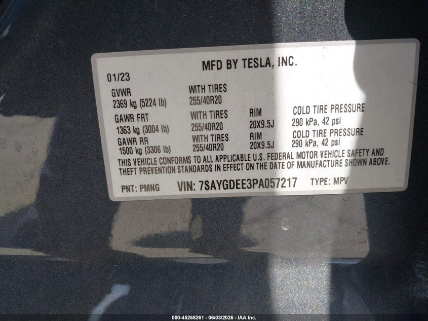 2023 Tesla Model y VIN 7SAYGDEE3PA057217 IAAI salvage auction — RIGHT REAR, Salvage (California), sold $10,550 on 2026-07-06 (photo 9)