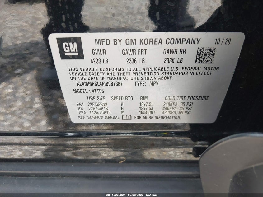 2021 Buick Encore gx VIN KL4MMFSL4MB087387 IAAI salvage auction — ROLLOVER, Salvage (Ohio), sold $25 on 2026-07-28 (photo 9)