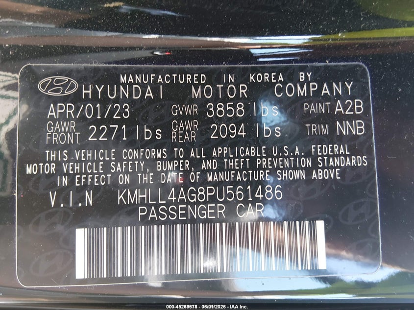 2023 Hyundai Elantra VIN KMHLL4AG8PU561486 IAAI salvage auction — NORMAL WEAR, Sf97 (Ohio), sold $6,800 on 2026-07-15 (photo 9)
