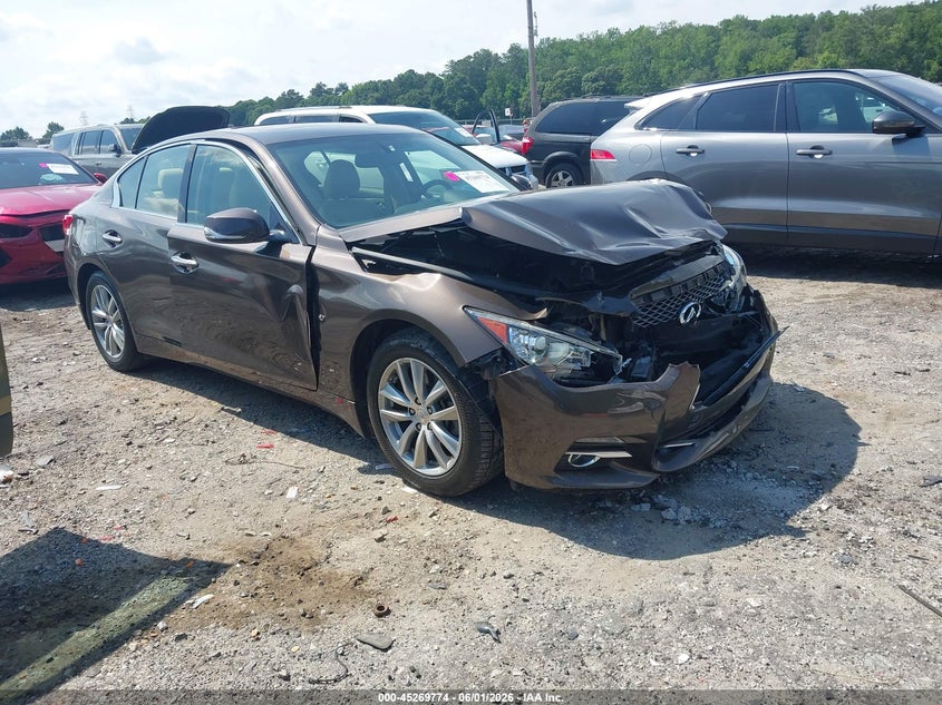 2015 Infiniti Q50 VIN JN1BV7AP7FM351930 IAAI salvage auction — FRONT END, Salvage Title, sold $2,250 on 2026-07-08 (photo 1)