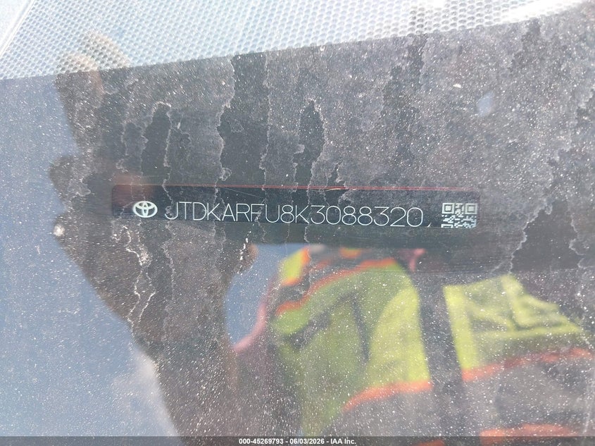 2019 Toyota Prius VIN JTDKARFU8K3088320 IAAI salvage auction — FRONT END, Salvage Title, sold $5,500 on 2026-07-11 (photo 9)