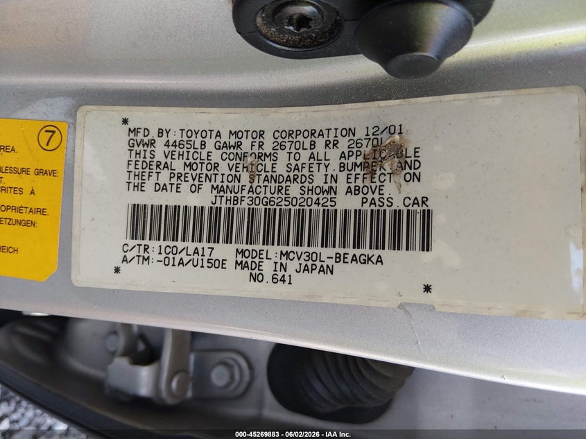 2002 Lexus Es 300 VIN JTHBF30G625020425 IAAI salvage auction — REAR END, Salvage (South Carolina), sold $400 on 2026-07-14 (photo 9)