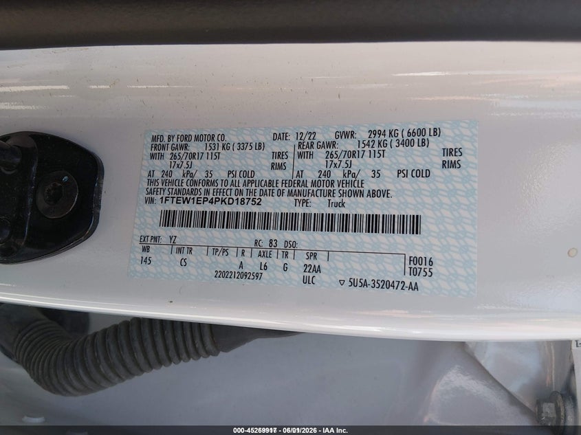 2023 Ford F-150 VIN 1FTEW1EP4PKD18752 IAAI salvage auction — NORMAL WEAR, Sf97 (Illinois), sold $21,900 on 2026-07-20 (photo 9)