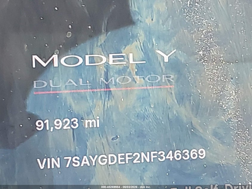 2022 Tesla Model y VIN 7SAYGDEF2NF346369 IAAI salvage auction — LEFT FRONT, Salvage (Arizona), sold $7,475 on 2026-07-30 (photo 7)