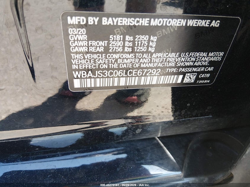 2013 BMW 3er VIN WBA3F9C57DF145494 IAAI salvage auction — ENGINE DAMAGE, Salvage Title, sold $25 on 2026-08-20 (photo 9)