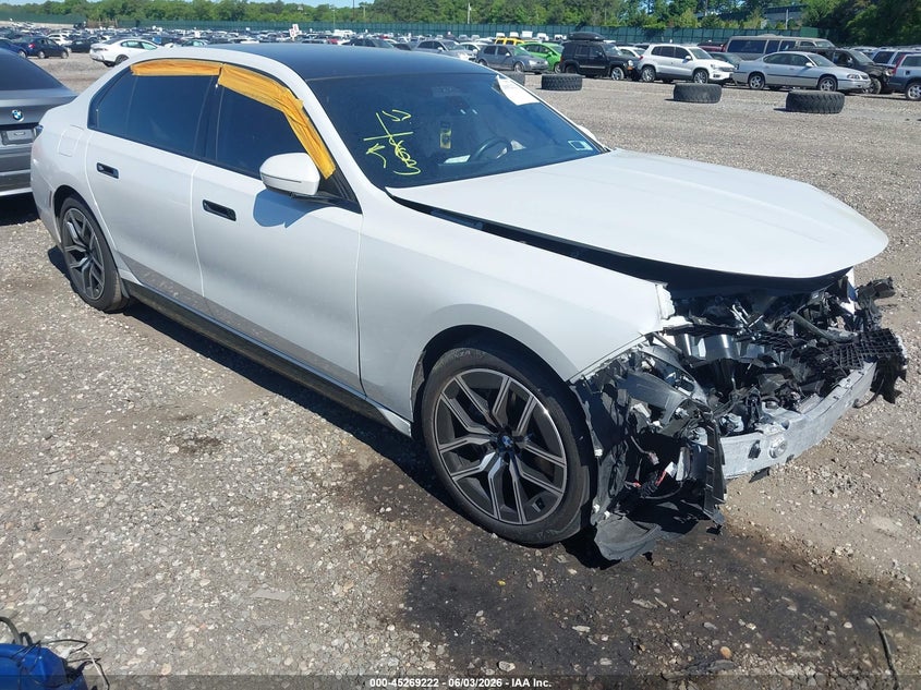 2024 BMW I7 VIN WBY43EJ08RCS32862 IAAI salvage auction — FRONT END, Salvage Title, sold $25 on 2026-07-30 (photo 1)