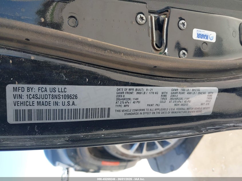 2022 Jeep Wagoneer VIN 1C4SJUDT8NS109626 IAAI salvage auction — LEFT SIDE, Original (Texas), sold $19,975 on 2026-07-18 (photo 9)