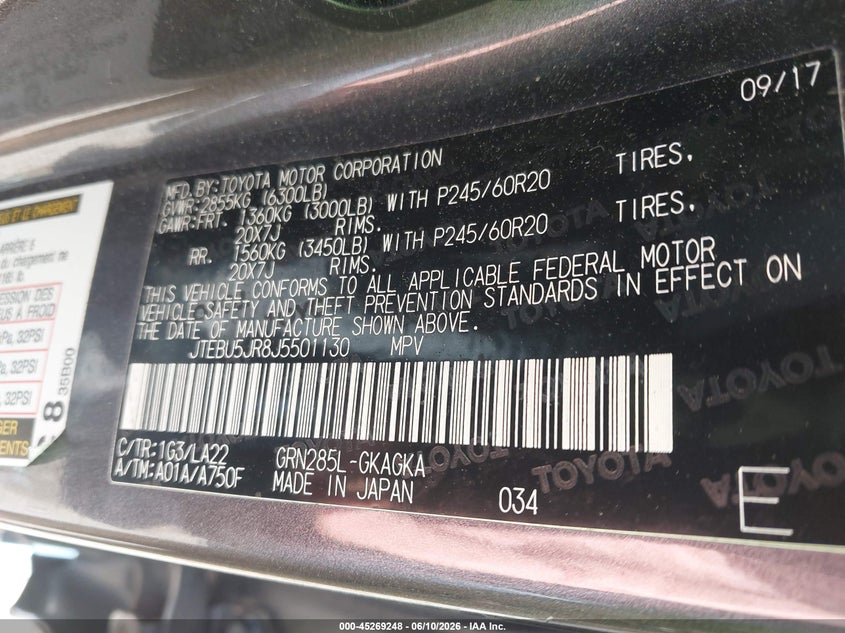 2018 Toyota 4runner VIN JTEBU5JR8J5501130 IAAI salvage auction — REAR END, Salvage Title, sold $6,100 on 2026-07-28 (photo 9)