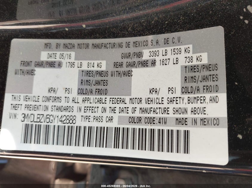 2016 Scion Ia VIN 3MYDLBZV6GY142888 IAAI salvage auction — FRONT END, Salvage Title, sold $200 on 2026-07-09 (photo 9)