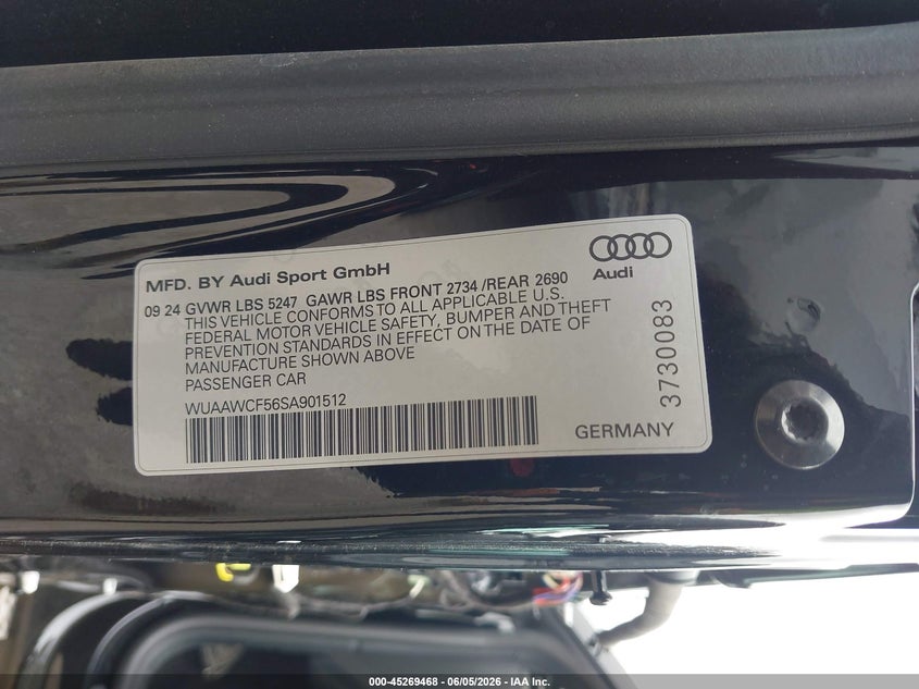 2025 Audi Rs5 VIN WUAAWCF56SA901512 IAAI salvage auction — FRONT END, Original (Texas), sold $32,500 on 2026-08-17 (photo 9)