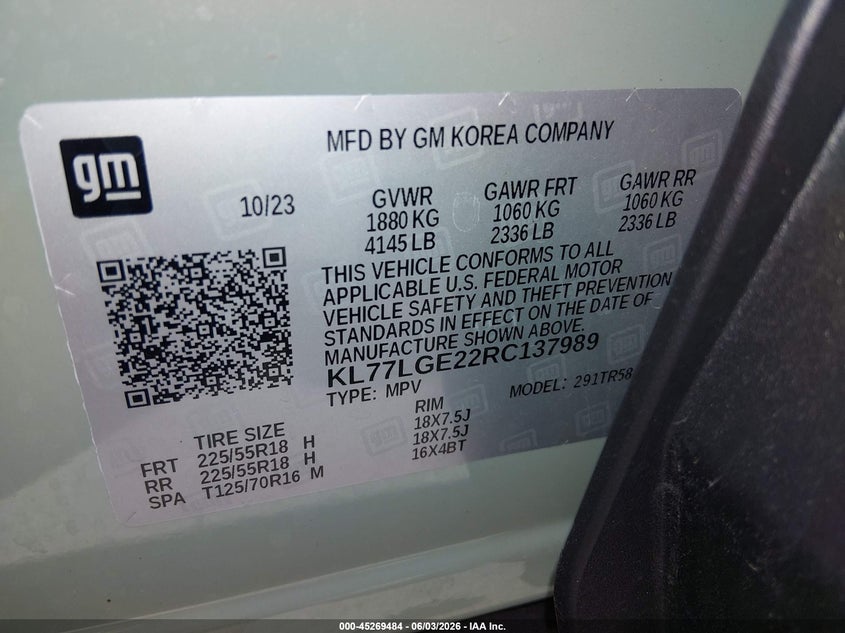 2024 Chevrolet Trax VIN KL77LGE22RC137989 IAAI salvage auction — HAIL, Salvage (Ohio), sold $10,000 on 2026-07-28 (photo 9)