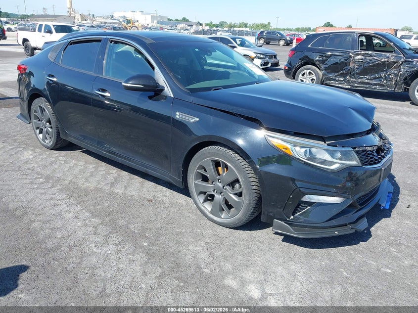 2019 Kia Optima VIN 5XXGT4L33KG368354 IAAI salvage auction — LEFT FRONT, Salvage Title, sold $1,500 on 2026-07-28 (photo 1)